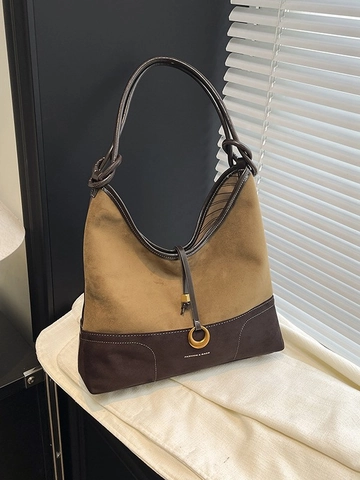 Sac Cabas Femme en Cuir PU Minimaliste Urbain Dépoli Patchwork Grande Capacité Sac Hobo Épaule Ensemble de Deux Sacs Composites