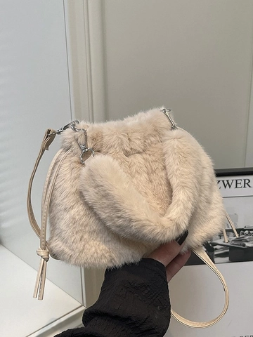 Damen Stilvolle Plüsch Beuteltasche Winter Pendler Handtasche Umhängetasche Mit Abnehmbarem Leopardenmuster Puppe Anhänger