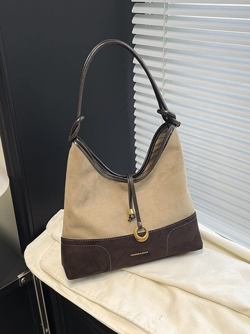 Sac Cabas Femme en Cuir PU Minimaliste Urbain Dépoli Patchwork Grande Capacité Sac Hobo Épaule Ensemble de Deux Sacs Composites
