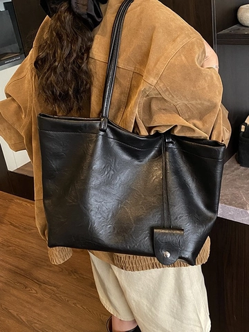 Large Vintage PU Leather Tote Bag For Women Retro Pleated High Capacity Shoulder Bag Underarm Bag For Daily Travel Work