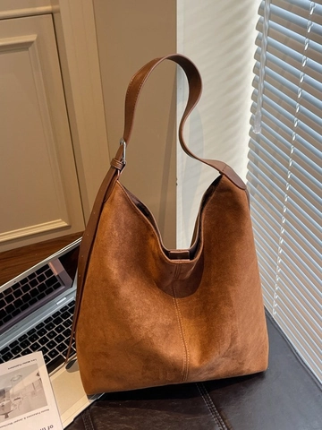 Borsa a Spalla da Donna in Pelle PU Retro Grande Capacità Minimalista Texture Scamosciata Borsa Tote Moda Autunnale