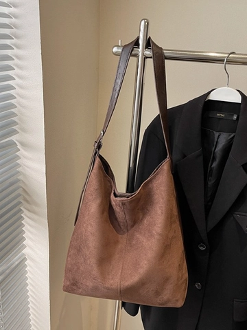 Borsa a Spalla da Donna in Pelle PU Retro Grande Capacità Minimalista Texture Scamosciata Borsa Tote Moda Autunnale
