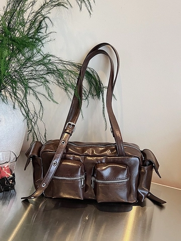Dames Retro PU Leer Meerdere Zakken Schoudertas Grote Capaciteit Onderarm Baguette Tas Mode Woon-werkverkeer Werk Dagelijkse Tas