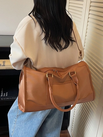 Damen Reisetasche Mit Großer Kapazität PU-Leder Nylon Spleißen Duffel Bag Für Fitness Sport Wochenende Handtasche Gepäcktasche