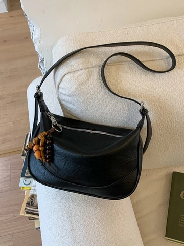 Bolso de Hombro Hobo de Cuero PU Retro para Mujer Bolso de Gran Capacidad Con Colgante de Cuentas de Madera Moda