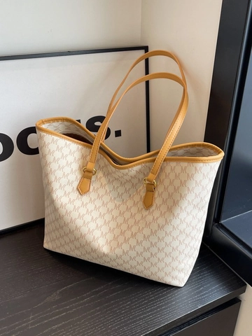 Borsa Tote da Donna Grande Capacità in Pelle PU Stampa Geometrica Monogramma Lettere Borsa a Tracolla Casual Moda Retro