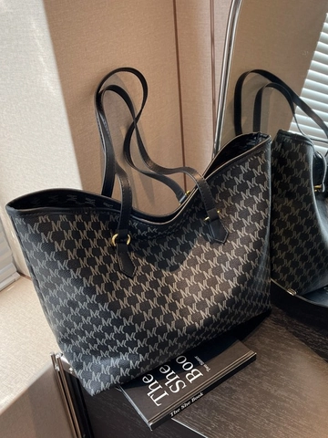 Borsa Tote da Donna Grande Capacità in Pelle PU Stampa Geometrica Monogramma Lettere Borsa a Tracolla Casual Moda Retro