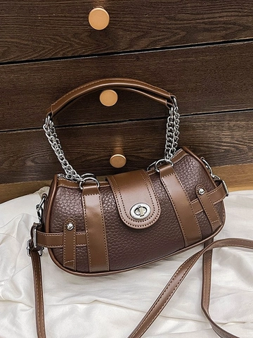 Borsa a Tracolla in Pelle PU Retrò Con Catena a Giunzione Per Donna Borsa Sottobraccio Vintage Borsa a Mano Alla Moda