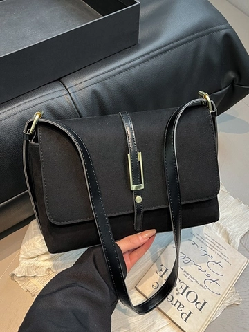 Borsa a Tracolla Vintage in Camoscio da Donna Minimalista Urbana Borsa a Spalla Con Fibbia in Metallo e Cuciture Borsa Quotidiana