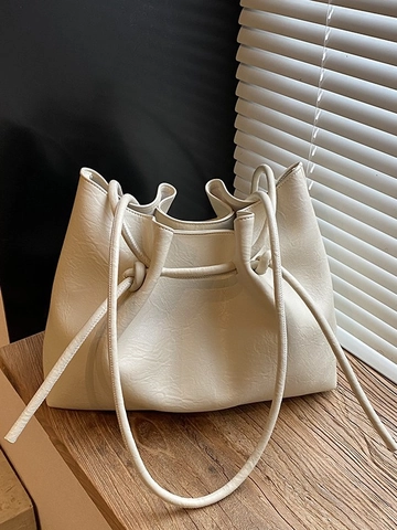 Bolso Tote de Cuero PU para Mujer Gran Capacidad Casual Color Sólido Bolso de Hombro Con Cordón Nudo Decor Bolso de Viaje Vintage
