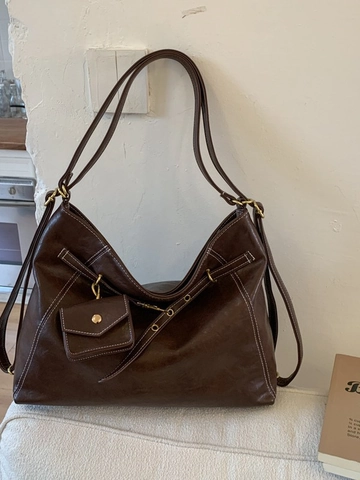 Damen Große Kapazität PU Leder Tote Bag Vintage Kontrastnähte Hobo Bag Mit Passendem Beutel Für Pendler Schultertasche
