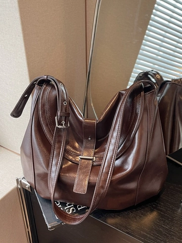 Damen Große Kapazität Retro PU Leder Tote Bag Verstellbarer Schultergurt Minimalistische Hobo Umhängetasche Täglich Pendeln Handtasche