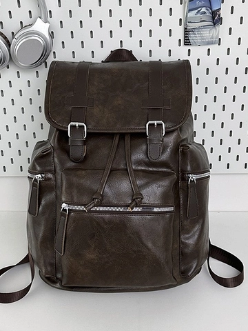Women Vintage PU Leather Backpack Large Capacity Fashion Rucksack Business Commute Travel Bag With Multiple Pockets Retro School Bag