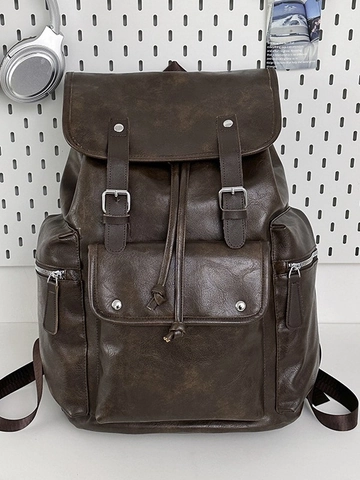Vintage PU Leder Rucksack Mit Großer Kapazität Für Damen Herren Retro Kordelzug Eimer Reisetasche Urban Einfacher Schulrucksack