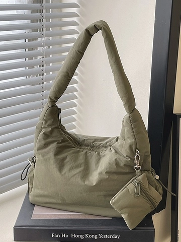 Women Quilted Puffer Shoulder Bag Underarm Tote With Detachable Coin Purse Nylon Lightweight Hobo Bag Casual Daily Commute Handbag