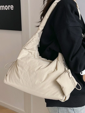 Women Quilted Puffer Shoulder Bag Underarm Tote With Detachable Coin Purse Nylon Lightweight Hobo Bag Casual Daily Commute Handbag