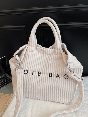 Sac Cabas à la Mode en Velours Côtelé pour Femmes avec Broderie de Lettres Grand Sac à Main d'Épaule Sac Bandoulière Décontracté
