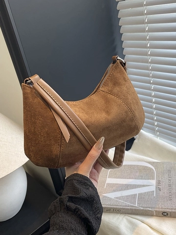 Vintage Leopard Print Polyester Hobo Bag For Women Casual Suede Look Underarm Shoulder Crossbody Bag With Bunny Pendant