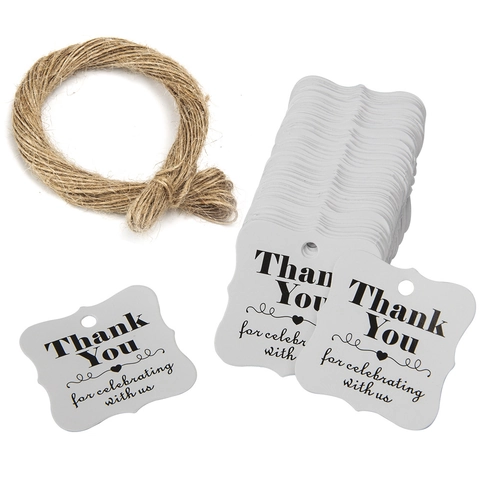 White Scalloped Kraft Paper Gift Tags With Jute Twine Thank You Heart Decorative Hanging Label For Wedding Birthday Party Favors DIY Greeting Cards