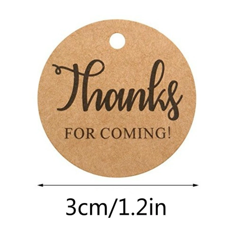 Round Kraft Paper Thank You Tags With Jute Twine Vintage Printed Hanging Labels For Wedding Party Favors Decoration