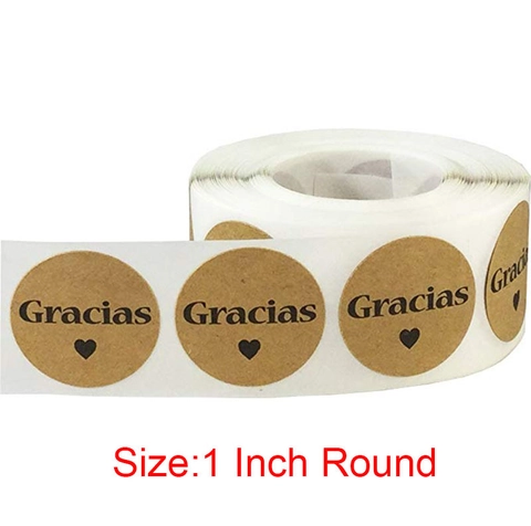 Rollo de Pegatinas Redondas de Papel Kraft Con Impresión Gracias Corazón para Embalaje de Regalo Hecho a Mano Panadería