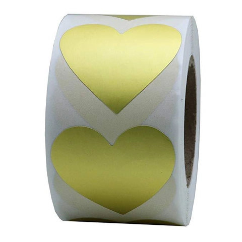 Rotolo di Adesivi Autoadhesivi a Forma di Cuore Oro Effetto Metallico Etichette Decorative per Imballaggio Cottura Regali Decorazioni Fai da Te