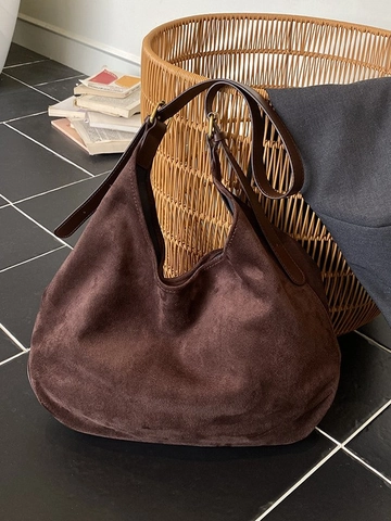 Grote Damestas Van PU-Leer Met Suèdetextuur Vintage Hobo Schoudertas Met Verstellbare Band Voor Dagelijks Woon-Werkverkeer