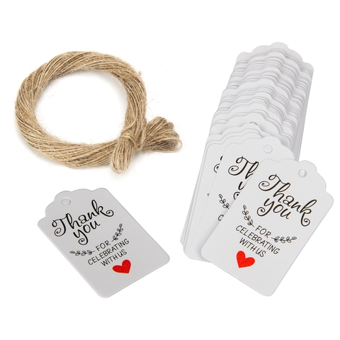 Etichette Regalo in Carta Kraft Con Corda di Juta Thank You Celebrating With Us per Matrimonio Compleanno Festa Decorazione