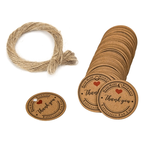 Round Kraft Paper Gift Tags With Natural Jute Twine Thank You Handmade With Love Labels For DIY Craft Wedding Party Decor