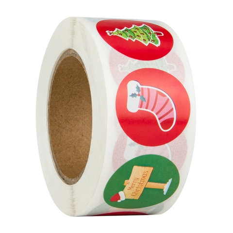 Fröhliche Weihnachten Runde Aufkleber Rolle Festival Geschenkverpackung Etiketten Weihnachtsmann Rentier Schneemann Muster Dekor