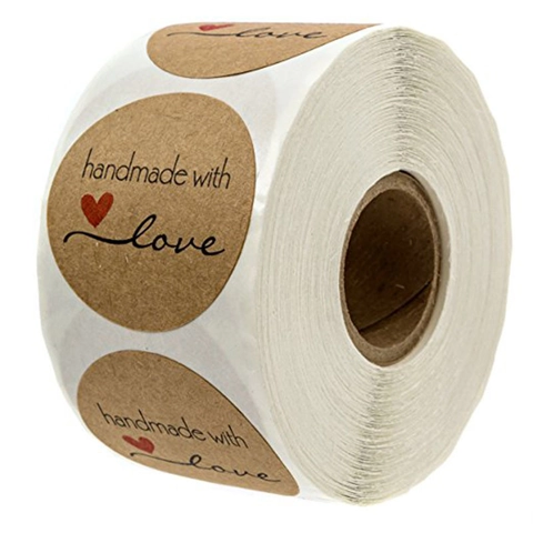 Etichette Adesive Tonde in Carta Kraft Handmade With Love per Confezioni Regalo Decorazione Imballaggio Cottura Adesivi a Rotolo