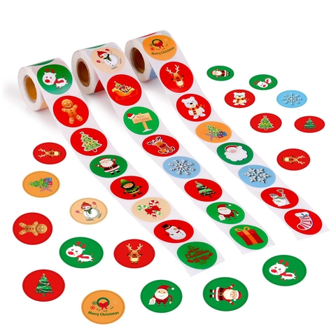 Adesivi Natalizi a Fumetti Etichette Sigillanti Rotonde per Decorazioni Regalo Festive Buste e Scrapbooking