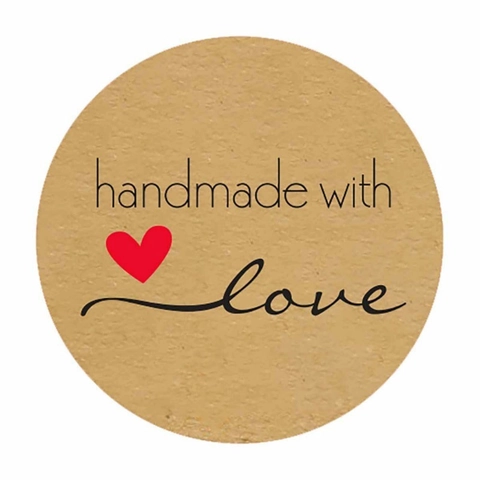 Etichette Adesive Tonde in Carta Kraft Handmade With Love per Confezioni Regalo Decorazione Imballaggio Cottura Adesivi a Rotolo