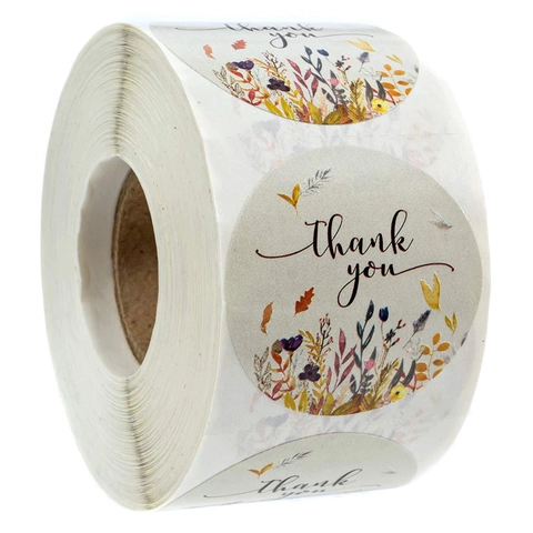 Pegatinas Florales de Agradecimiento Papel Estucado Diseño de Rollo Redondo Flores Acuarela Sello de Regalo Boda Fiesta