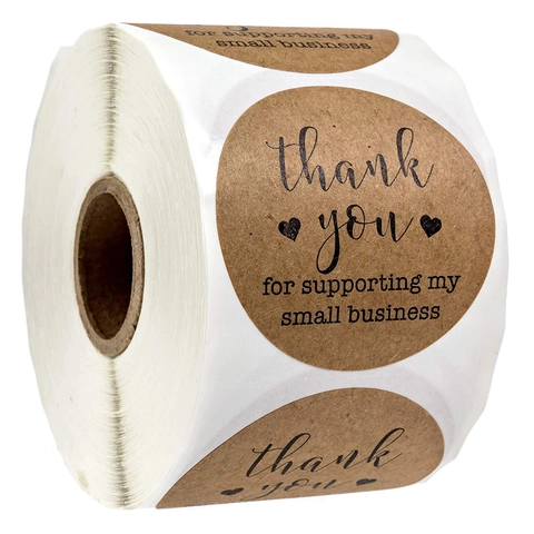 Carta Kraft Thank You For Supporting My Small Business Adesivi Rotondo Rotolo Etichetta Per Business Imballaggio Decorazione Cuore Modello Adesivi