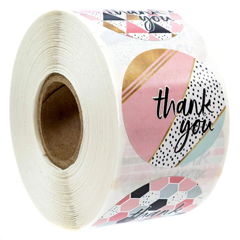 Dankeschön Aufkleber Etiketten Rolle Beschichtetes Papier Rund Geometrisches Design Für Geschenkverpackung Umschlag Siegel Hochzeit