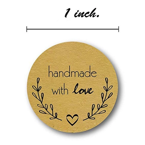 Etichette Adesive Tonde in Carta Kraft Naturale Handmade With Love con Ramo d'Ulivo per Confezioni da Forno Regali Buste