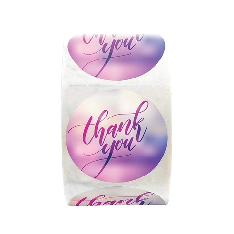 Rotolo di Adesivi Thank You Sfumatura Viola Rosa Etichette Sigillanti Tonde per Confezioni Regalo Forniture per Artigianato