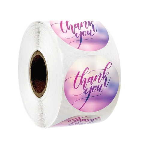 Rotolo di Adesivi Thank You Sfumatura Viola Rosa Etichette Sigillanti Tonde per Confezioni Regalo Forniture per Artigianato