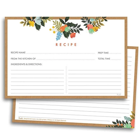 Cartoline per Ricette Vintage con Fiori e Barattolo Mason per Cucina di Casa in Carta Patinata per Organizzare le Istruzioni di Cucina