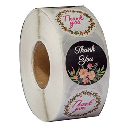 Thank You Stickers Roll Floral Seal Labels For Gift Packaging Envelope Decoration Self-Adhesive Coated Paper Round Stickers