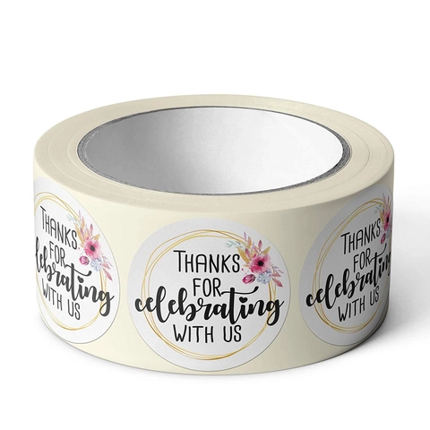 Adesivi Sigillanti Floreali Grazie Per Aver Festeggiato Con Noi Etichette Rotonde in Carta Patinata Per Decorazione Regalo Matrimonio