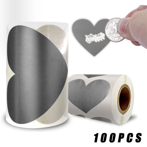 Graue Herzform Rubbelaufkleber 100 Stück Rolle PVC Überraschungsetiketten Für DIY Grußkarten Hochzeit Party Belohnungen