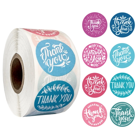 Rouleau de 500 Autocollants Thank You Floral Rond Auto-adhésif Étiquettes de Scellage Pour Emballage Cadeau Enveloppe Décor