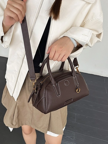 Borsa a Mano da Donna in Pelle PU Boston Grande Capacità Motivo Litchi Borsa a Tracolla per Pendolari Con Cinghia Regolabile