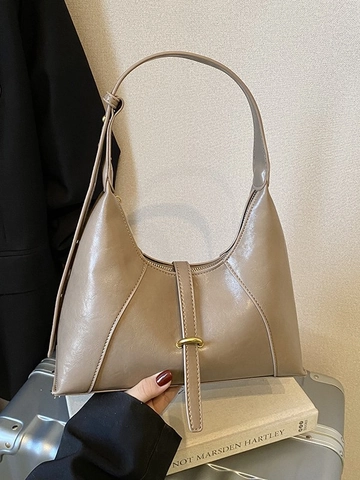 Bolso de Axila de Cuero PU Retro para Mujer Minimalista Bolso Hobo de Media Luna Bolso de Hombro Ajustable con Cremallera