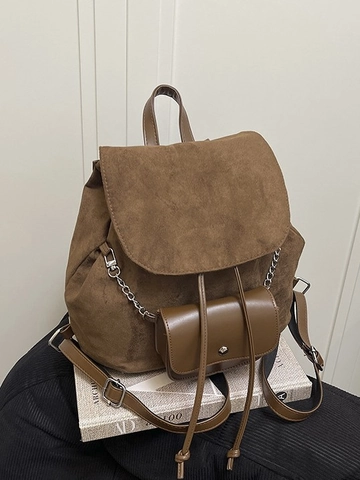 Zaino in Poliestere Vintage da Donna Retro Street Style Borsa a Secchiello con Coulisse Catena di Metallo Mini Pochette Viaggio