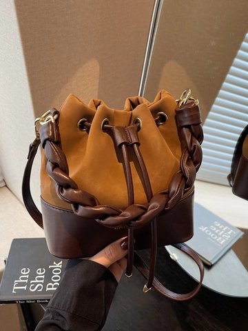 Bolso Bombonera para Mujer de Cuero PU Retro Bloque de Color Asa Trenzada Cordón Bolso de Hombro Moda Bolso de Mano Informal