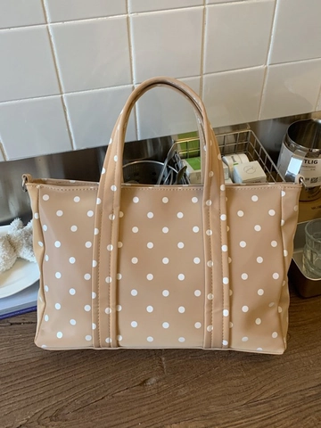 Fashion Polka Dot Print PU Leather Tote Bag For Women Large Capacity Retro Commuting Shoulder Crossbody Handbag With Dual Handles