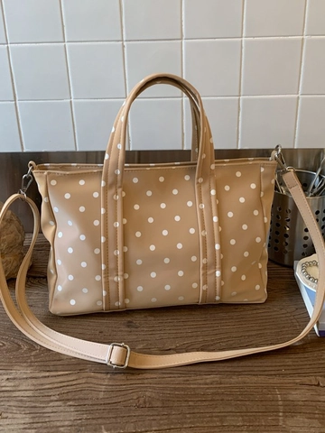 Fashion Polka Dot Print PU Leather Tote Bag For Women Large Capacity Retro Commuting Shoulder Crossbody Handbag With Dual Handles